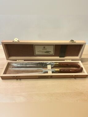 Laguiole L’Eclair 440 Brass & Wood 🐝 Accented Knife & Fork Set